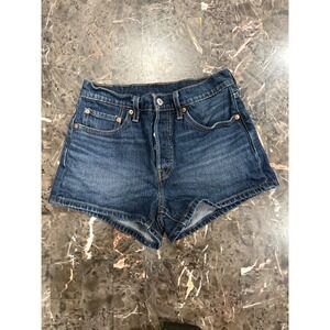 Levis 501 Original High Rise Denim Shorts Dark Wash Blue Womens 27 56327-0456